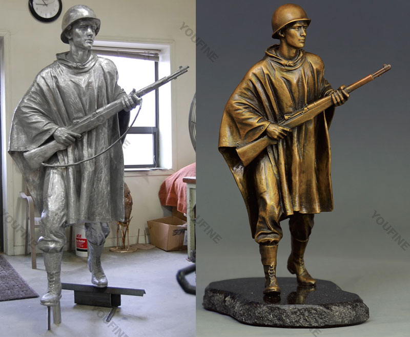 Bronze casting military warrior holds gun monuments statues for sale