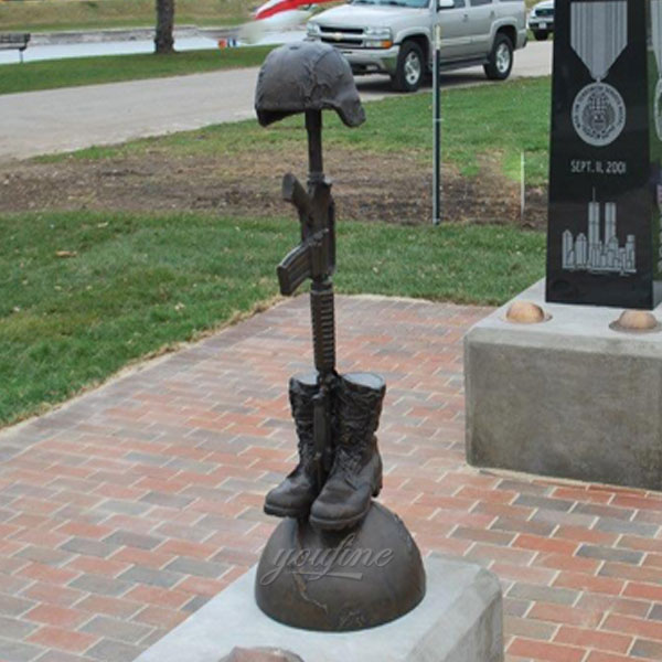 Modern Globe Bronze Casting Fallen Soldier Battle Cross Memorial Statue For Sale