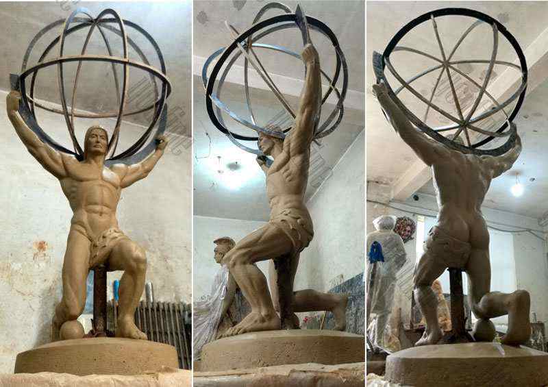 Full Size Bronze Atlas Holding World Greek Statue for sale