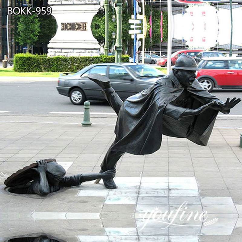 Innovative Street Bronze Landscape Statue of Rebellious Boy and Police BOKK-959