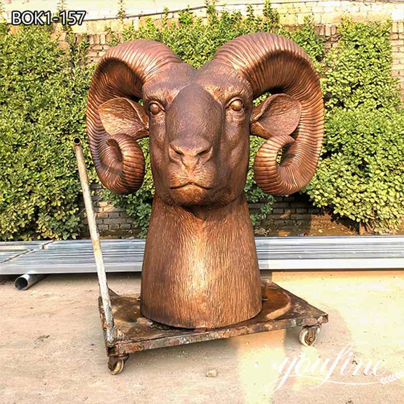 Bronze Ram Head Sculpture Outdoor Garden Decor for Sale BOK1-157