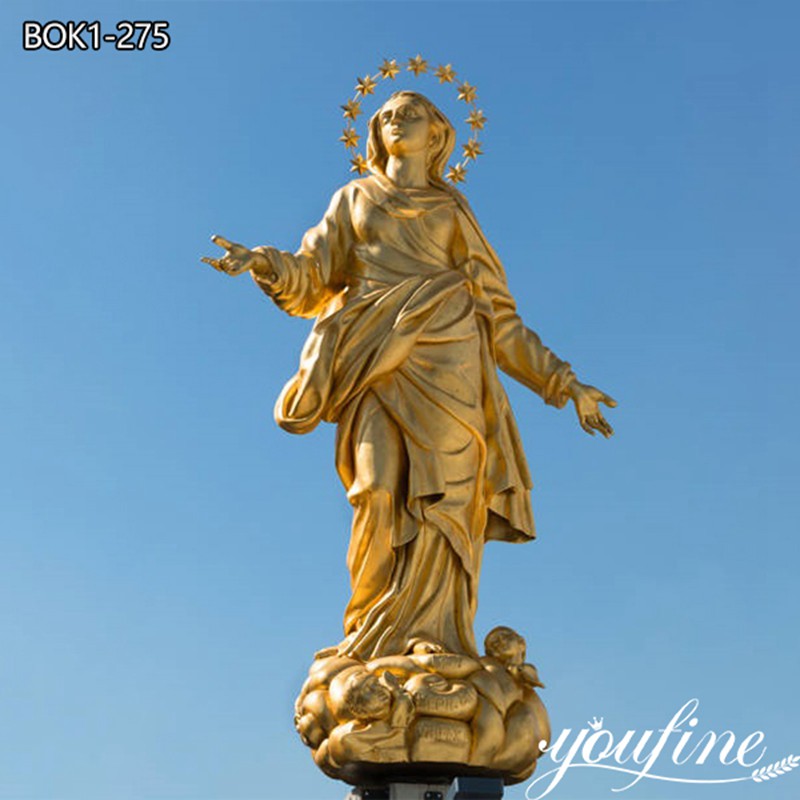 Life Size Bronze Gold Virgin Mary Statue Manufacturer BOK1-275