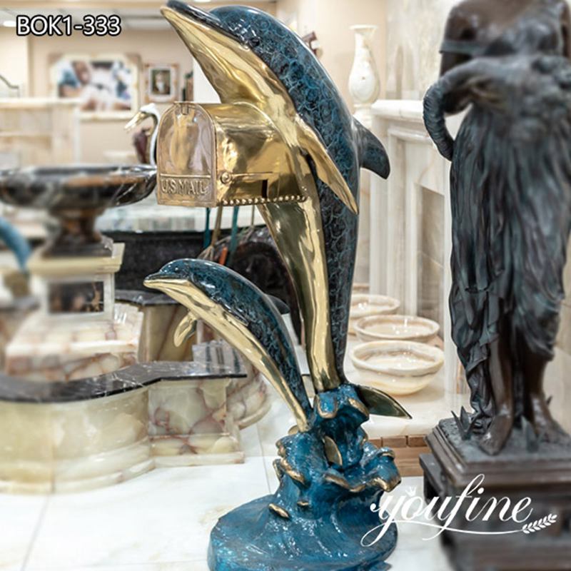 Patinated Large Bronze Dolphin Statue for Home Decor BOK1-333