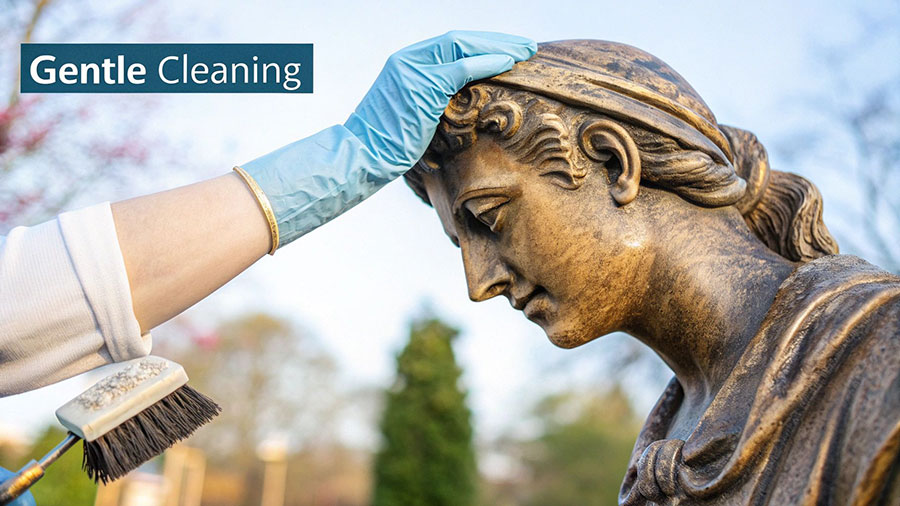 cleaning of bronze statue